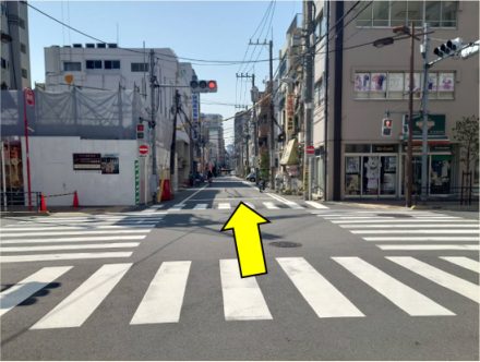 Next crossing, arrow pointing ahead